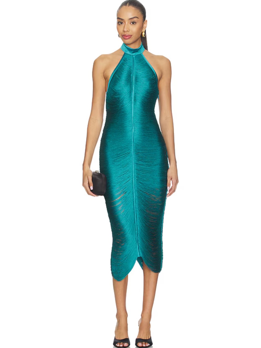 NWT NBD Nargis Teal Halter Midi Dress - Sleek Bodycon Evening Dress